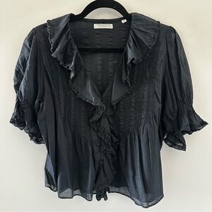 Doen Henri Black Ruffled Blouse